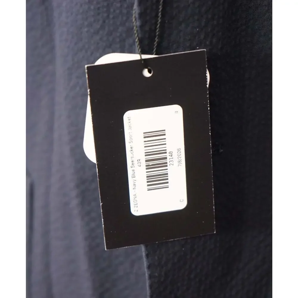 Z ZEGNA - Navy Blue Seersucker Sport Jacket - 42R (Fits 40R)